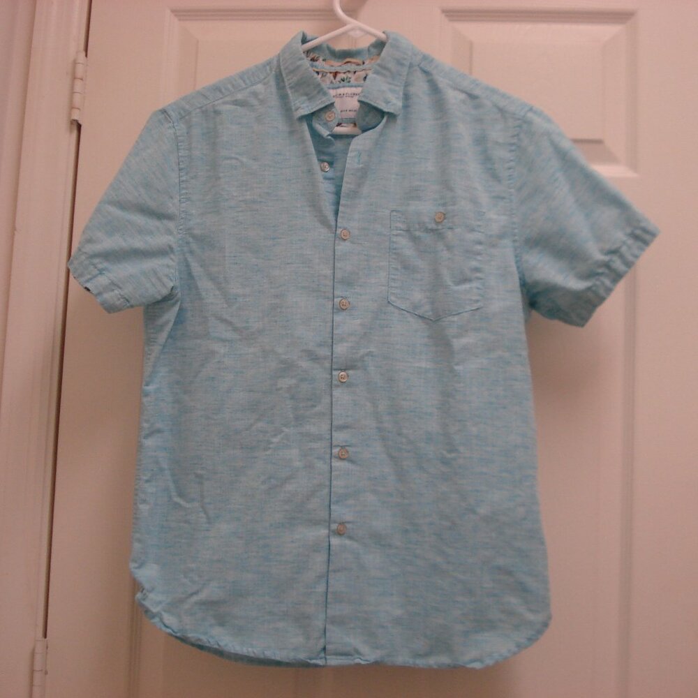 Denim & Flower Ricky Singh Short Sleeve Button Up Shirt Medium Light Green EUC